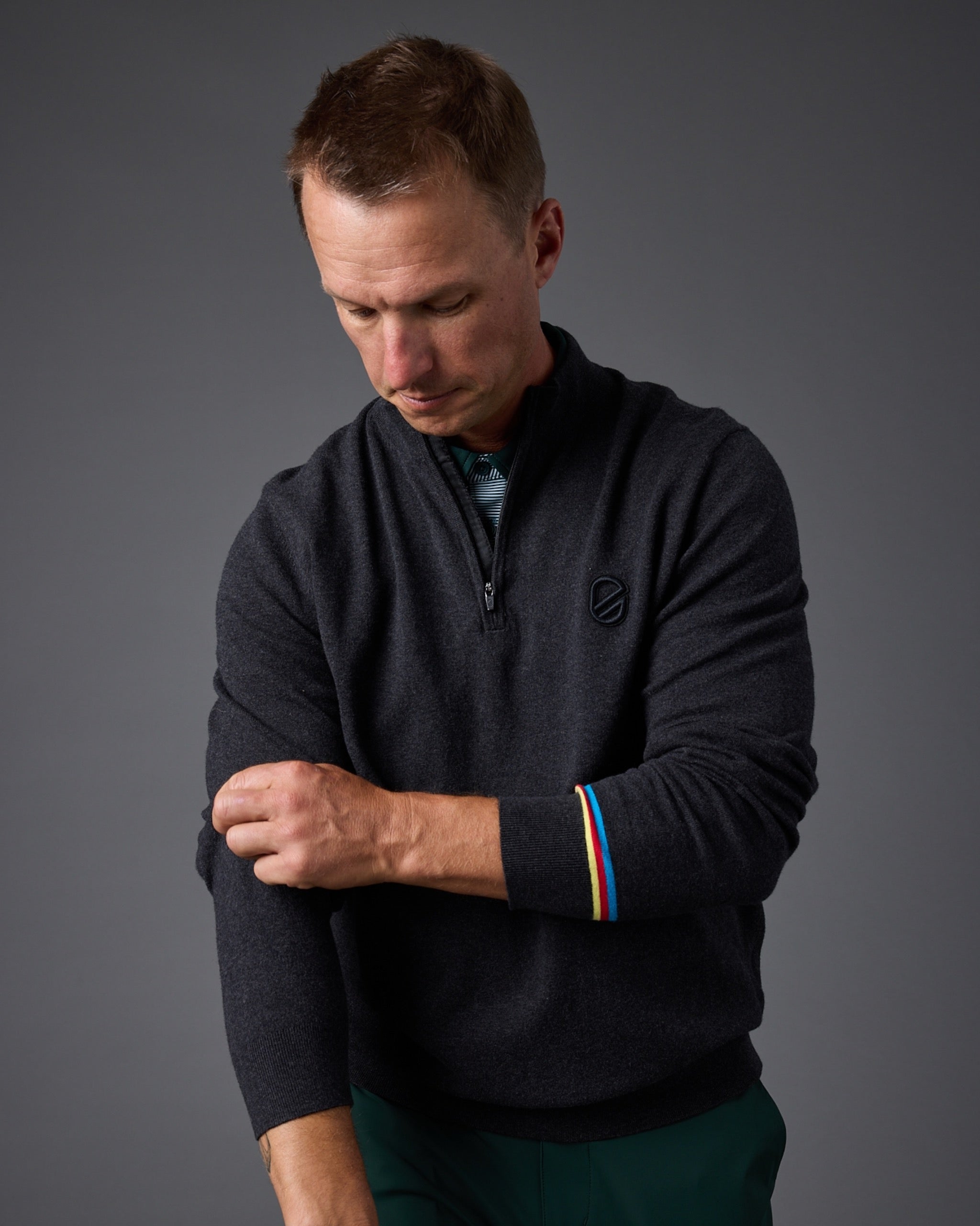 Coty 1/4 Zip Sweater Logo | Heather Charcoal