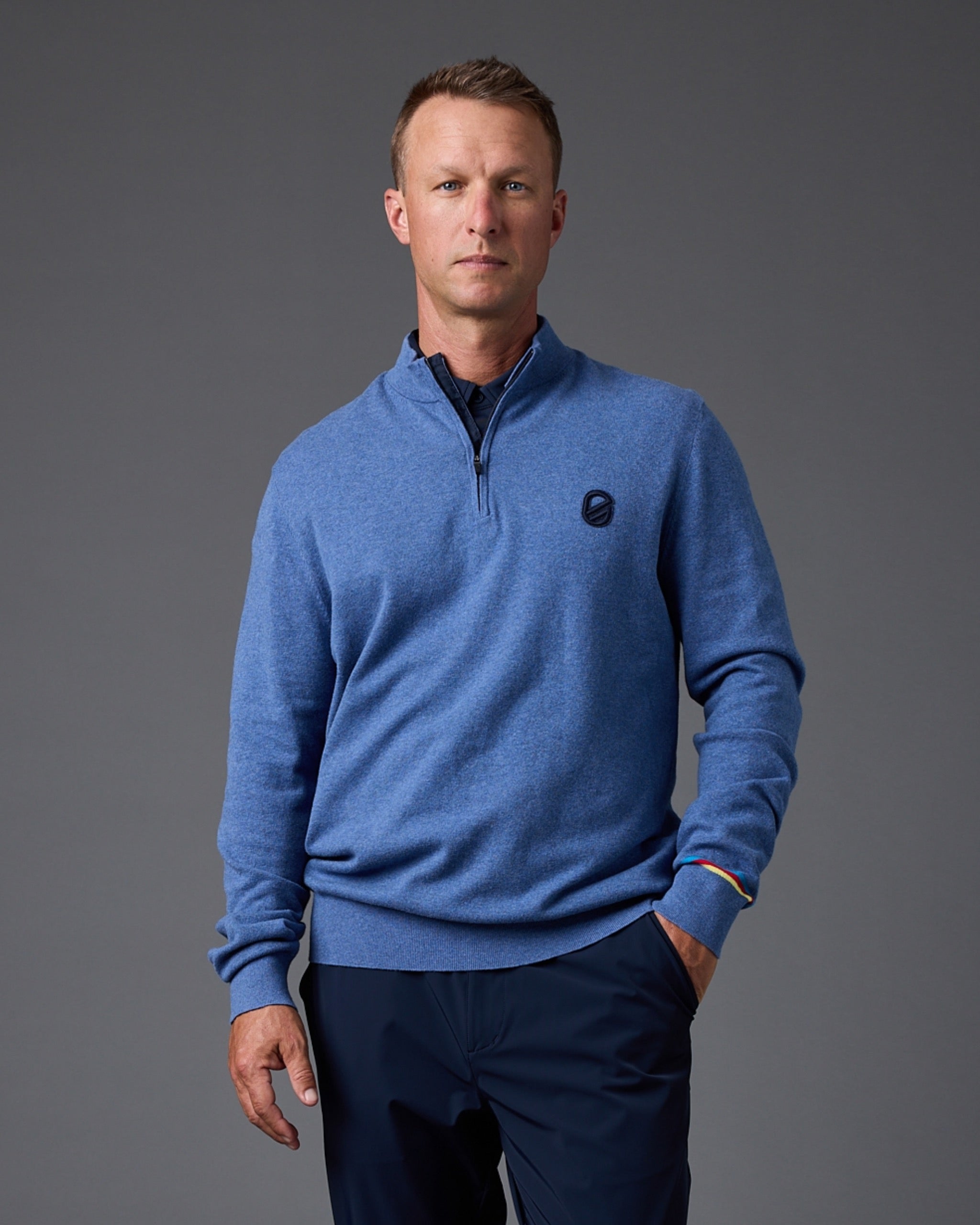 Coty 1/4 Zip Sweater Logo | Heather Dusty Blue