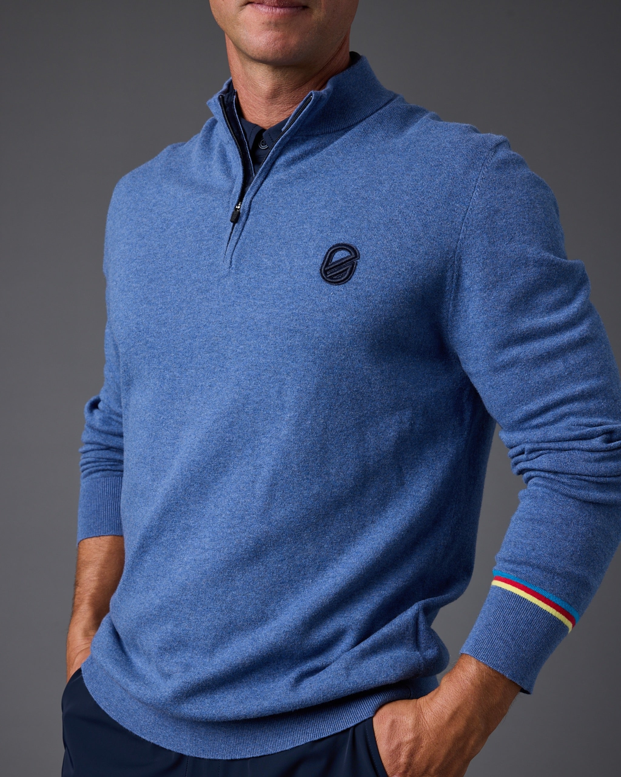 Coty 1/4 Zip Sweater Logo | Heather Dusty Blue