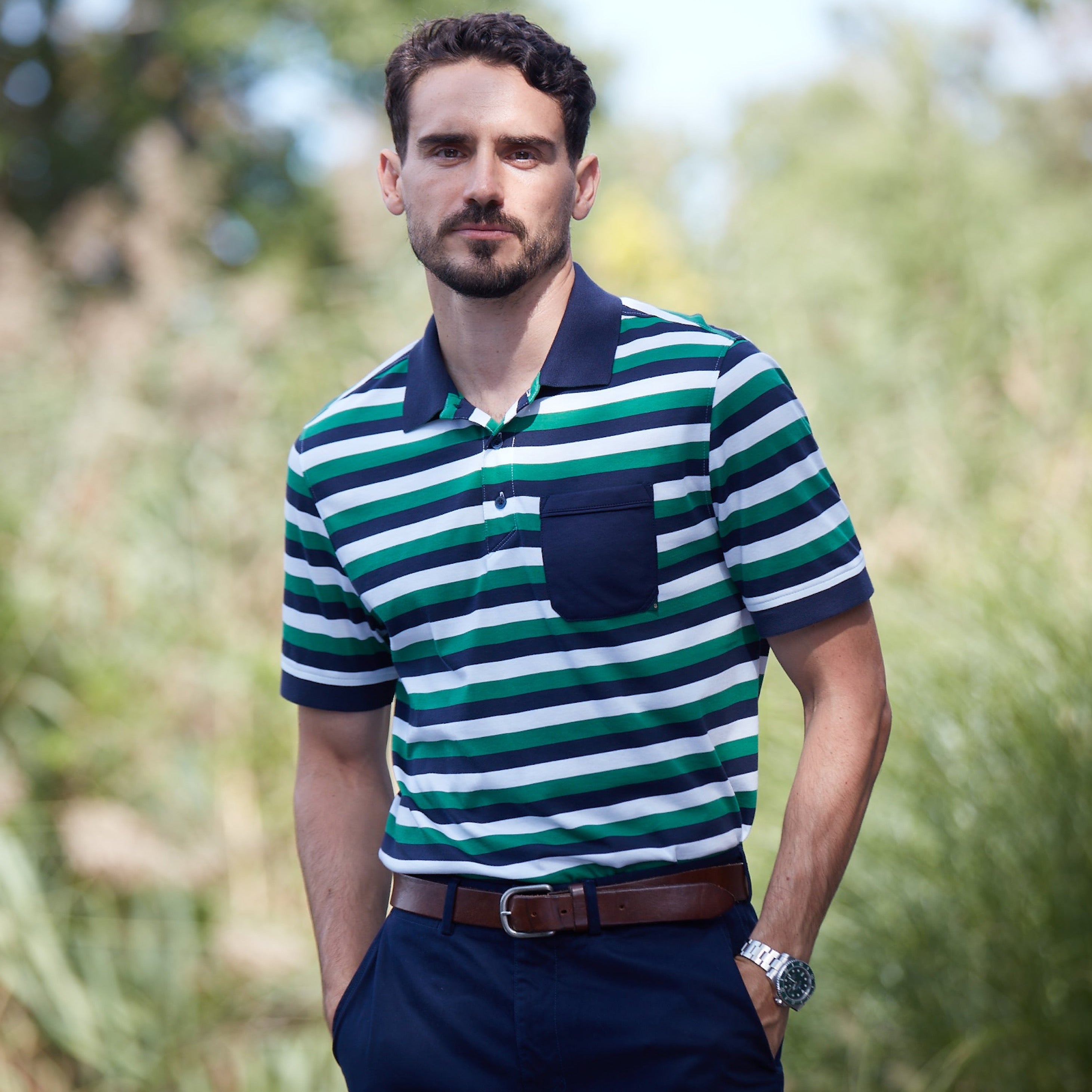 ROLLER POCKET POLO | BLUE WING TEAL STRIPE