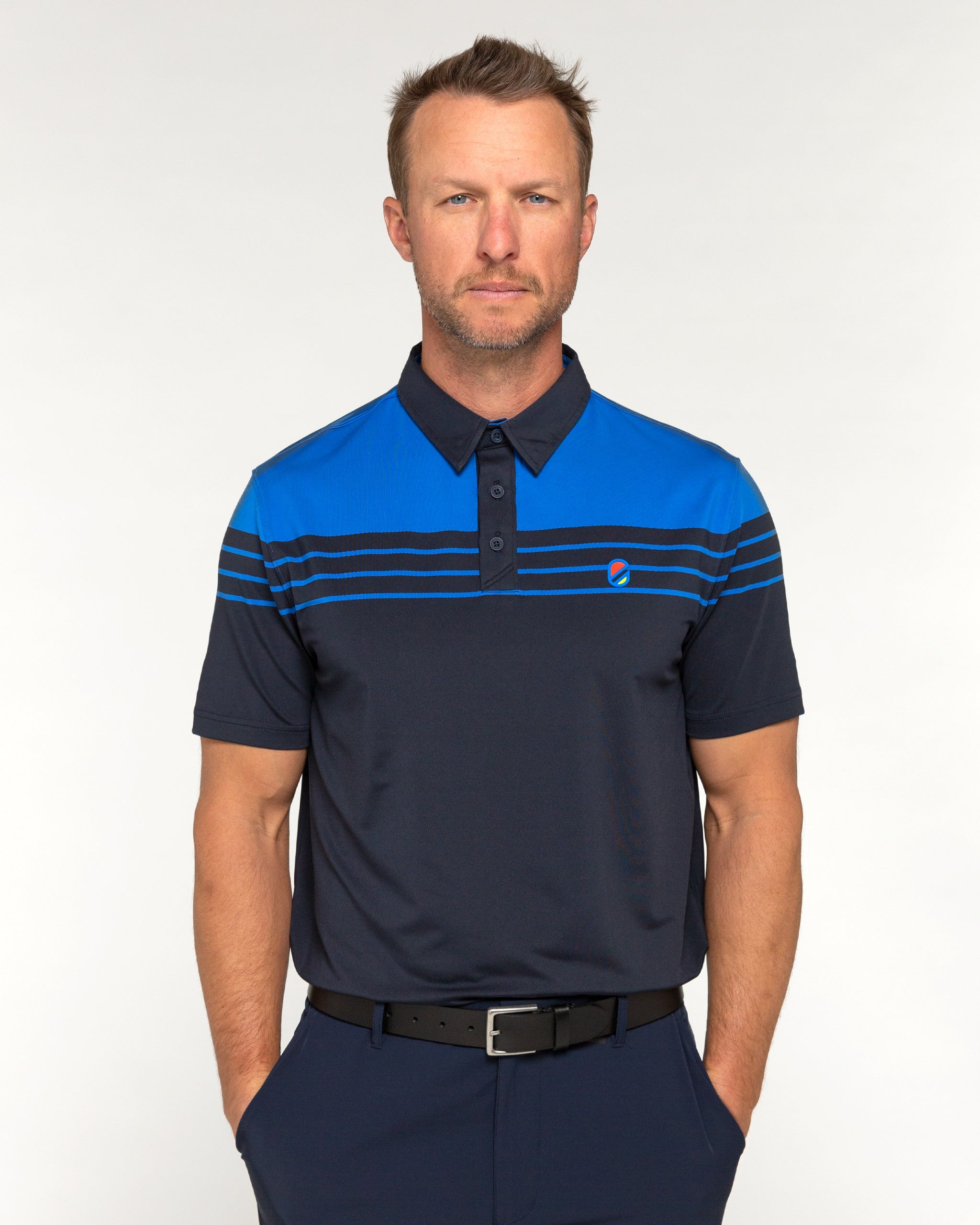 Horizon Polo | Navy and Victoria Blue Stripe