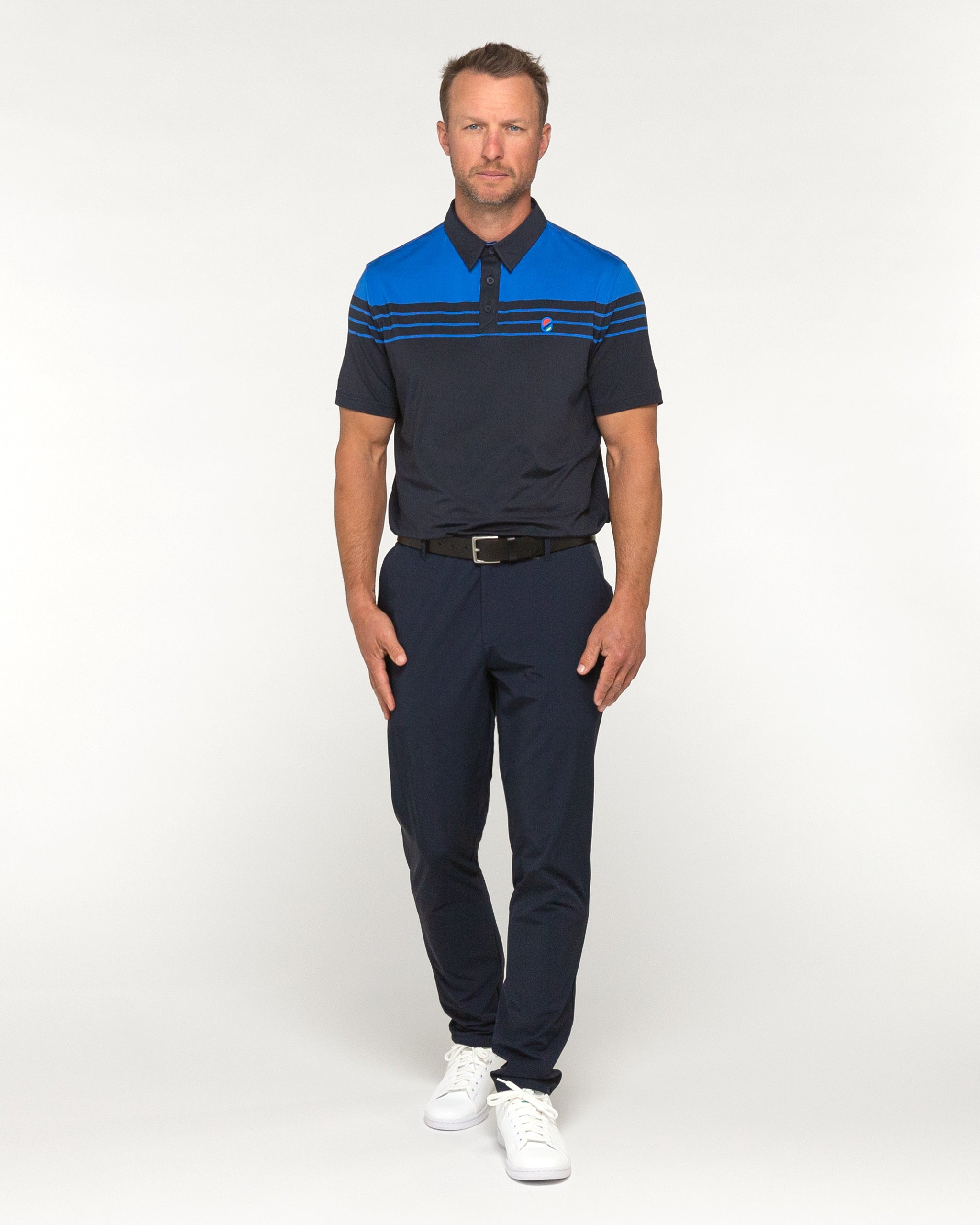 Horizon Polo | Navy and Victoria Blue Stripe